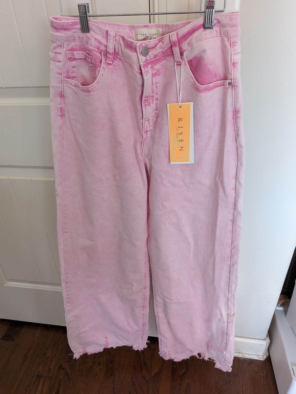 Risen Jeans Pink Acid Wash Wide Leg Raw Hem Jeans NWT 11/30